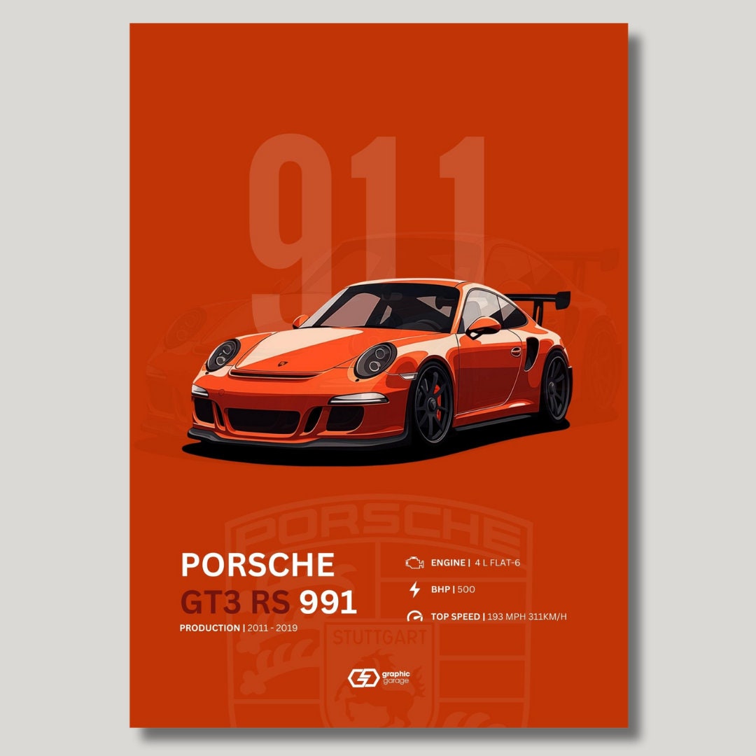 Porsche 911 GT3 RS, Fine Art Poster, Car Print, Supercar Wall Decor, Home Office Art, Boys Room