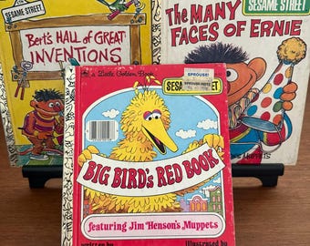 Sesame Street Vintage Little Golden Book Lot – Bert, Big Bird & Ernie – Reclaimed Classic Kids Reading Gift Set
