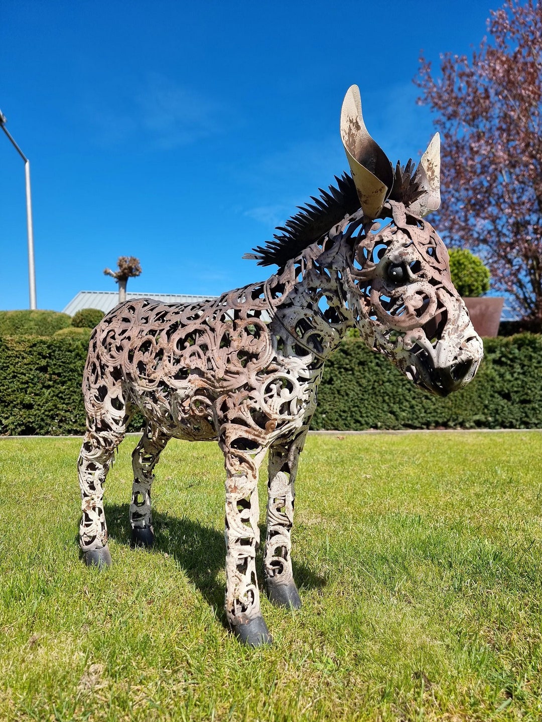 Cute Donkey Statue Metal Garden Art Lawn Animals Baby Etsy