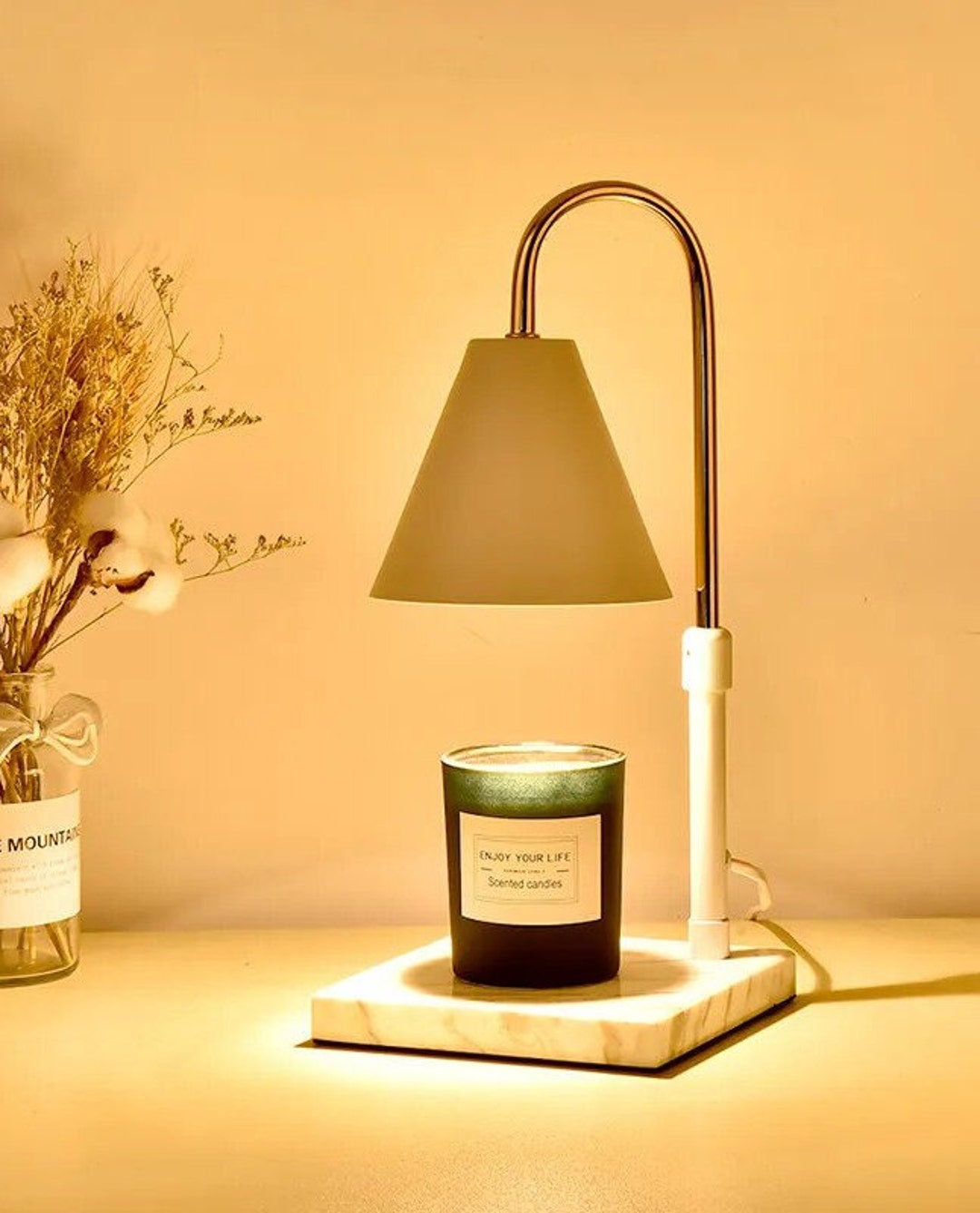 Dimmable Electric Candle Warmer Lamp Elegant Marble Design Versatile