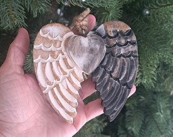 Good Omens Inspired Angel Demon Wood Wing Christmas Ornament