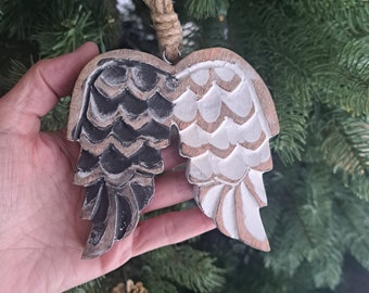 Good Omens Inspired Angel & Demon Wood Wing Christmas Ornament