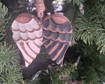 Good Omens Inspired Angel and Demon Wood Wing Christmas Ornament