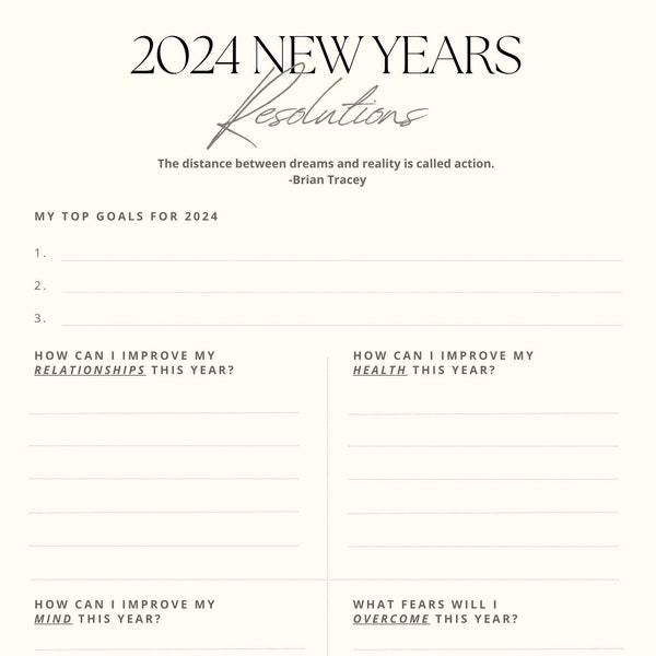 2024 New Years Resolutions Tracker Minimalist Template