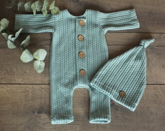 Newborn Photo Props Set, Boy Pants Set, Mint Pants, Newborn Pants and Hat Set, Baby Romper Set, Newborn Boy Props, Newborn Boy