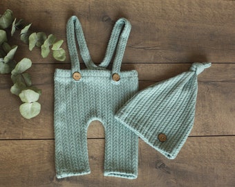 Neugeborenen Foto Requisiten Set, Hosen Set Jungen, Mint Hose, Neugeborenen Hose und Mütze Set, Baby Strampler Set, Neugeborenen Jungen Requisiten, Neugeborene Jungen