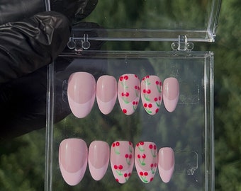Pink Valentines Nails, Press On Nails, Pink Nails, Xoxo Nails, Almond Fake Nails, size in pic: Short