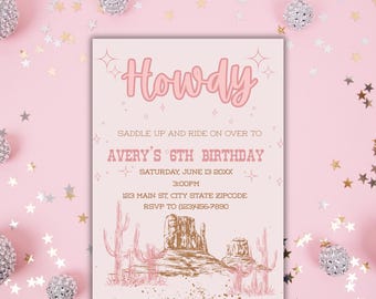 Pink Cowgirl Birthday Invitation: Western Theme (Digital)