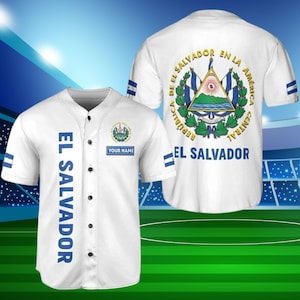 Custom El Salvador Baseball Jersey – National Flag and Coat of Arms Sports Shirt with Personalized Name