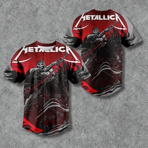 3D Sensenmann Schädel Baseball Trikot - Rot und Schwarzes Gothic Rock Style Shirt für Männer, Heavy Metal Konzert Outfit, Dark Skull Fan Geschenk