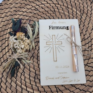 Geldgeschenk zur Kommunion, Firmung, Konfirmation, Taufe, Segnung / Karte aus Holz / Sabrinas HolzZauber