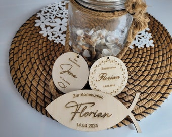 Anhänger aus Holz, Personalisiertes Holzschild zur Kommunion/Konfirmation/Taufe/Segnung