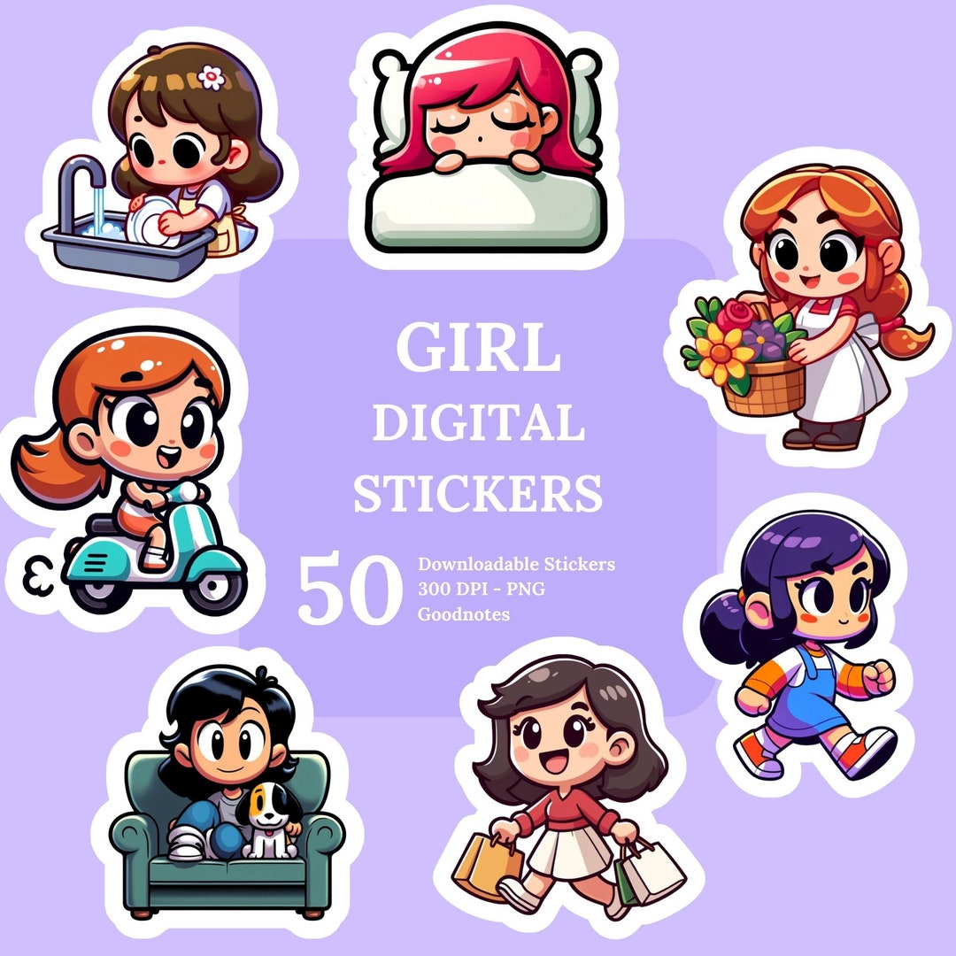 Digital Sticker, Cute Girl Stickers for Goodnotes, Digital Notebook ...