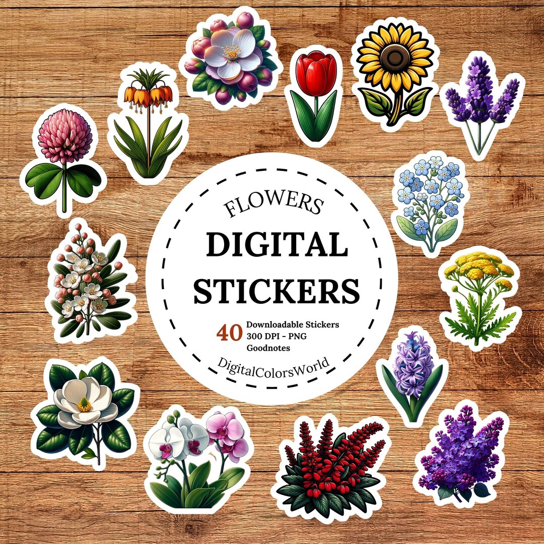 Beautiful Flower Digital Stickers for Planners, Scrapbooking ...