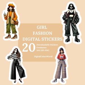 Fashion Girl Stickers | Vintage & Digital Fashion Clipart | Printable Planner Stickers | Perfect Gift for Her | Stylish PNG Stickers