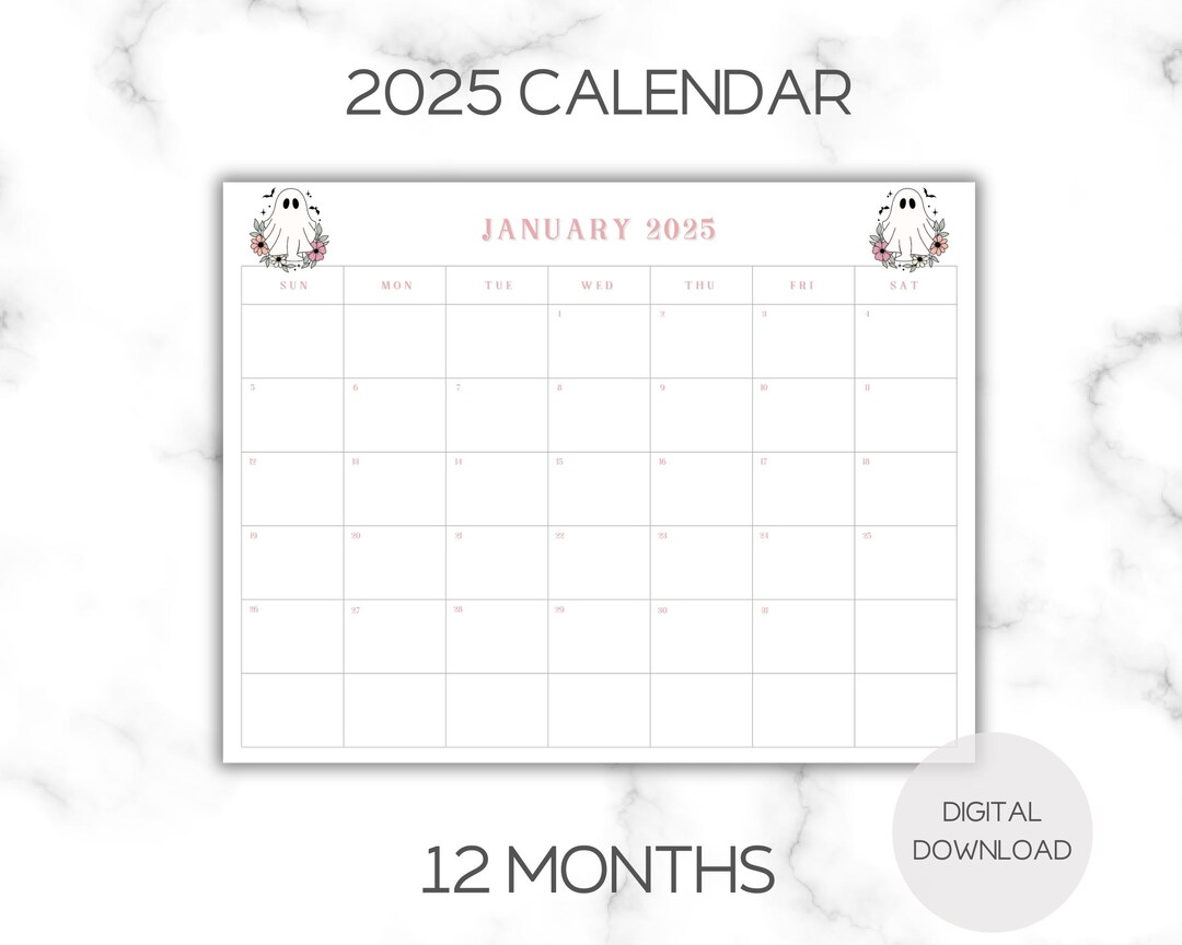 2025 Ghost Monthly Calendar Instant Digital Download 8 1/2x11 PDF Etsy