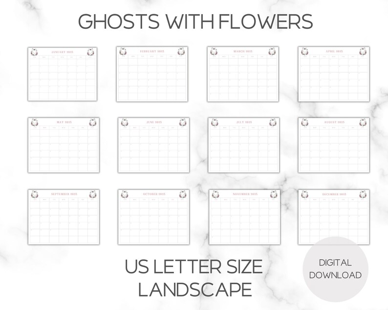 2025 Ghost Monthly Calendar Instant Digital Download 8 1/2x11 PDF Etsy