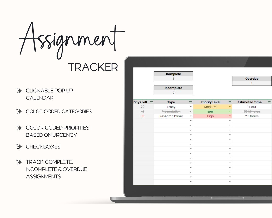 Google Sheets Assignment Tracker, Google Sheets Template, Instant ...