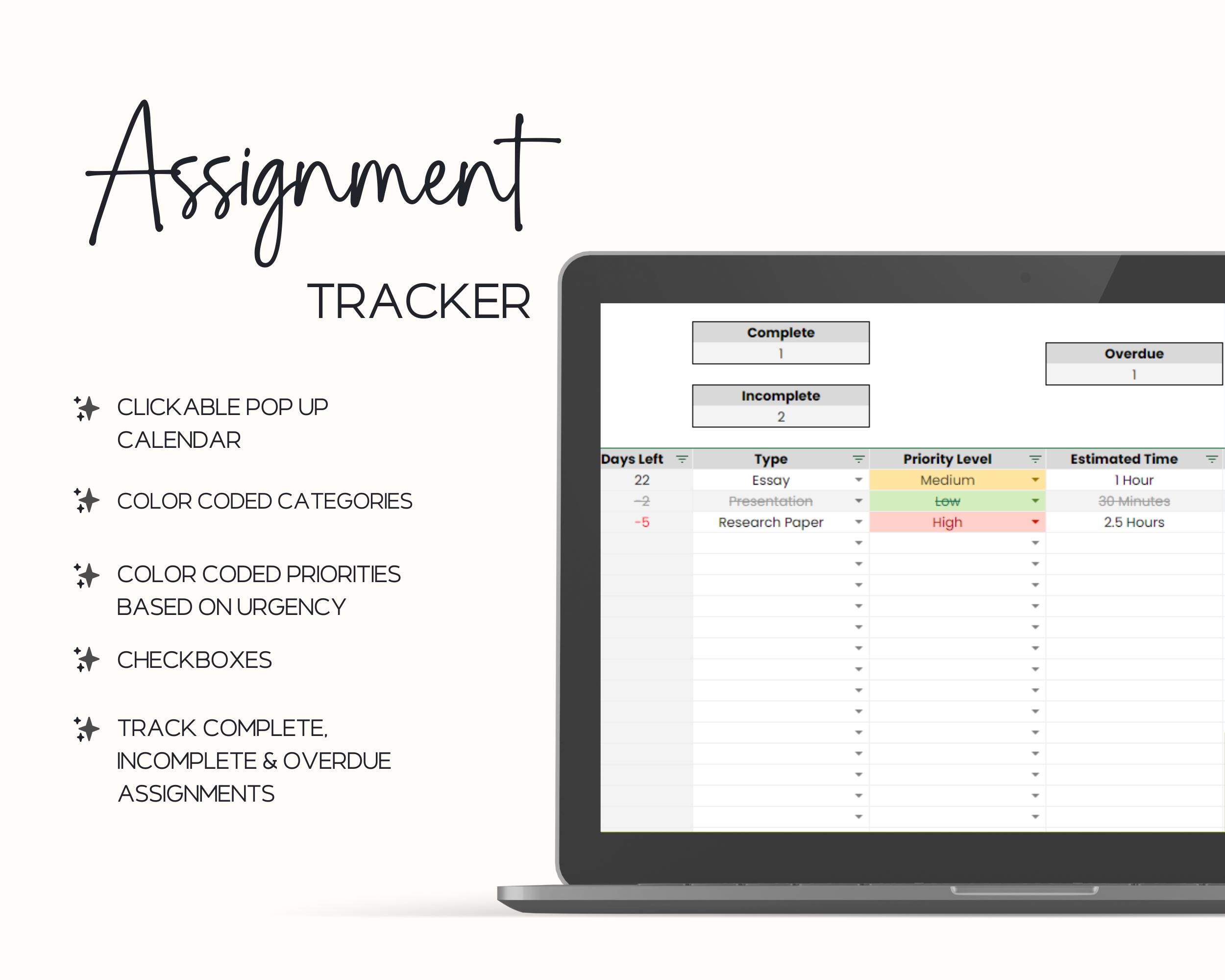 Google Sheets Assignment Tracker, Google Sheets Template, Instant ...