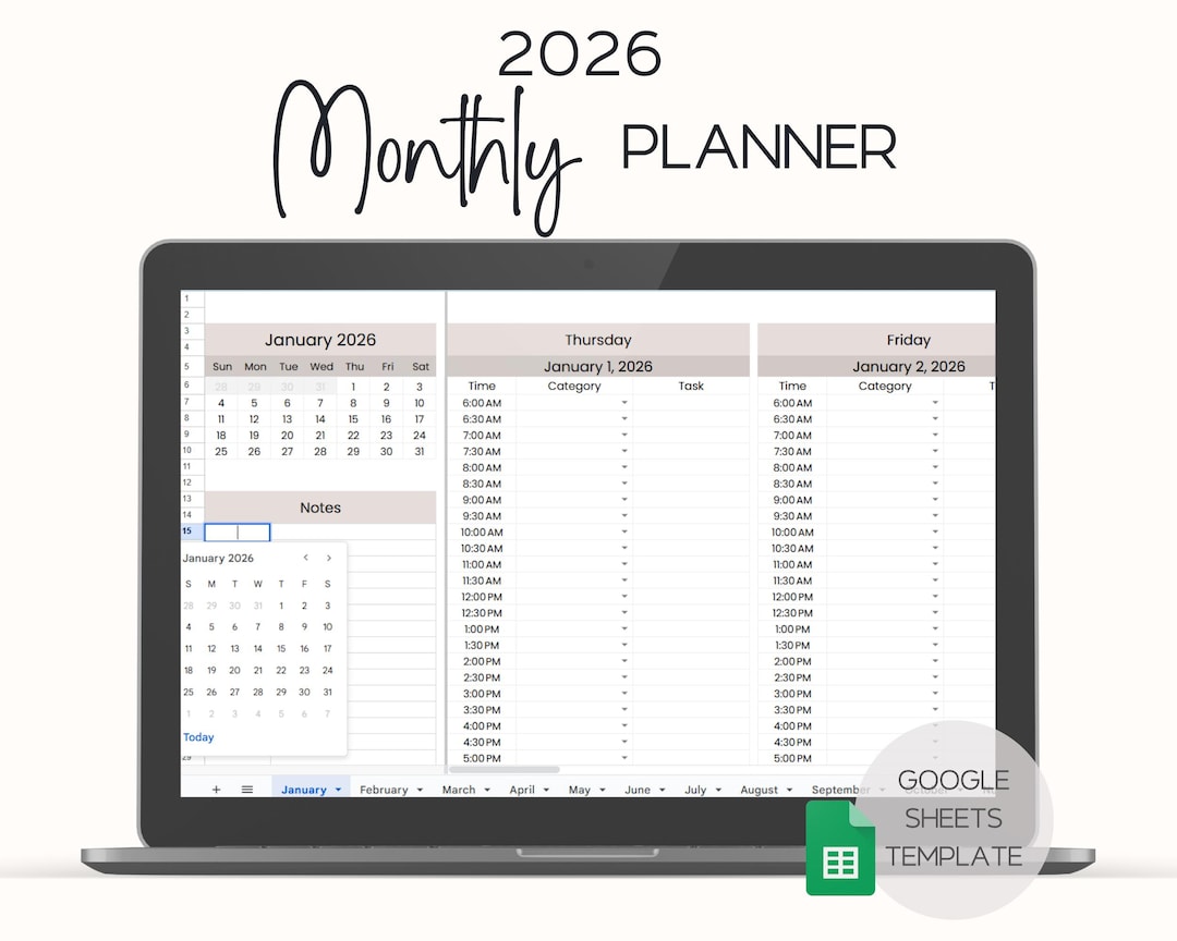 2026 Google Sheets Planner, Monthly Template (instant Download) - Etsy