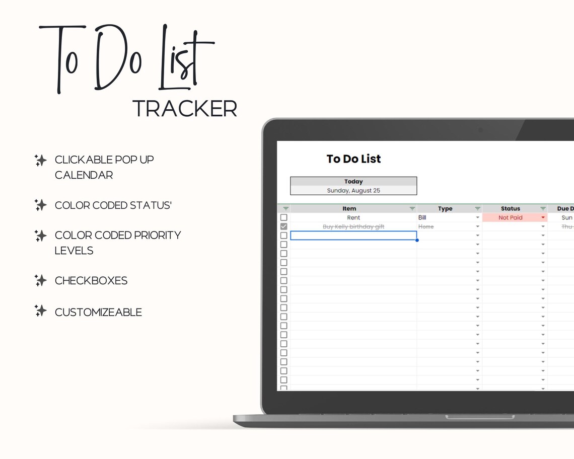 Google Sheets to Do List Tracker, Checklist Template (digital Download ...
