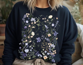 Cottagecore Wildflower Sweatshirt: Purple Floral Pullover, Violet Lavender Sweat, Garden Gift