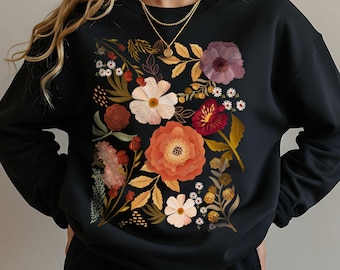 Organic Cotton Fall Sweatshirt, Autumn Floral Pull, Eco-friendly Cottage Core Sweat