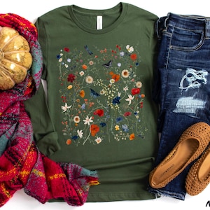 Wildflower T-shirt Long Sleeve Flowers Shirt Cottage Core Long Sleeve T Shirt Botanical Gift