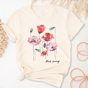Eco Poppy Shirt Wildflower T-shirt Flowers Shirt Botanical Tee Fairy Core, Flower lover Gift, Green Witch, Gardening Shirt