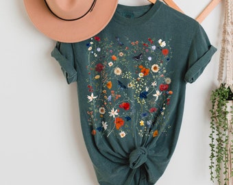 Wildflower T-shirt Pressed Flower Shirt Wild Flower Meadow Comfort Colors Shirt Gardner Gift CottageCore Aesthetic Shirt Nature Lover