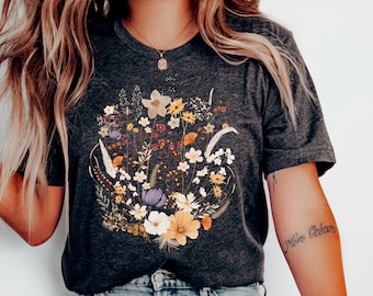 Organic Cotton Pressed Flower T-Shirt, Cottagecore Botanical Tee
