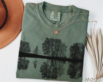 Minimalistyczna koszulka z motywem drzewa, koszula w linorycie Comfort Colors