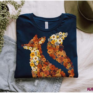 Fuchs Blume T-Shirt Cottagecore Shirt gepresste Blume T Shirt Fuchs Forestcore botanisches ästhetisches T-Shirt Wildblume Gänseblümchen Fuchs Geschenk für sie