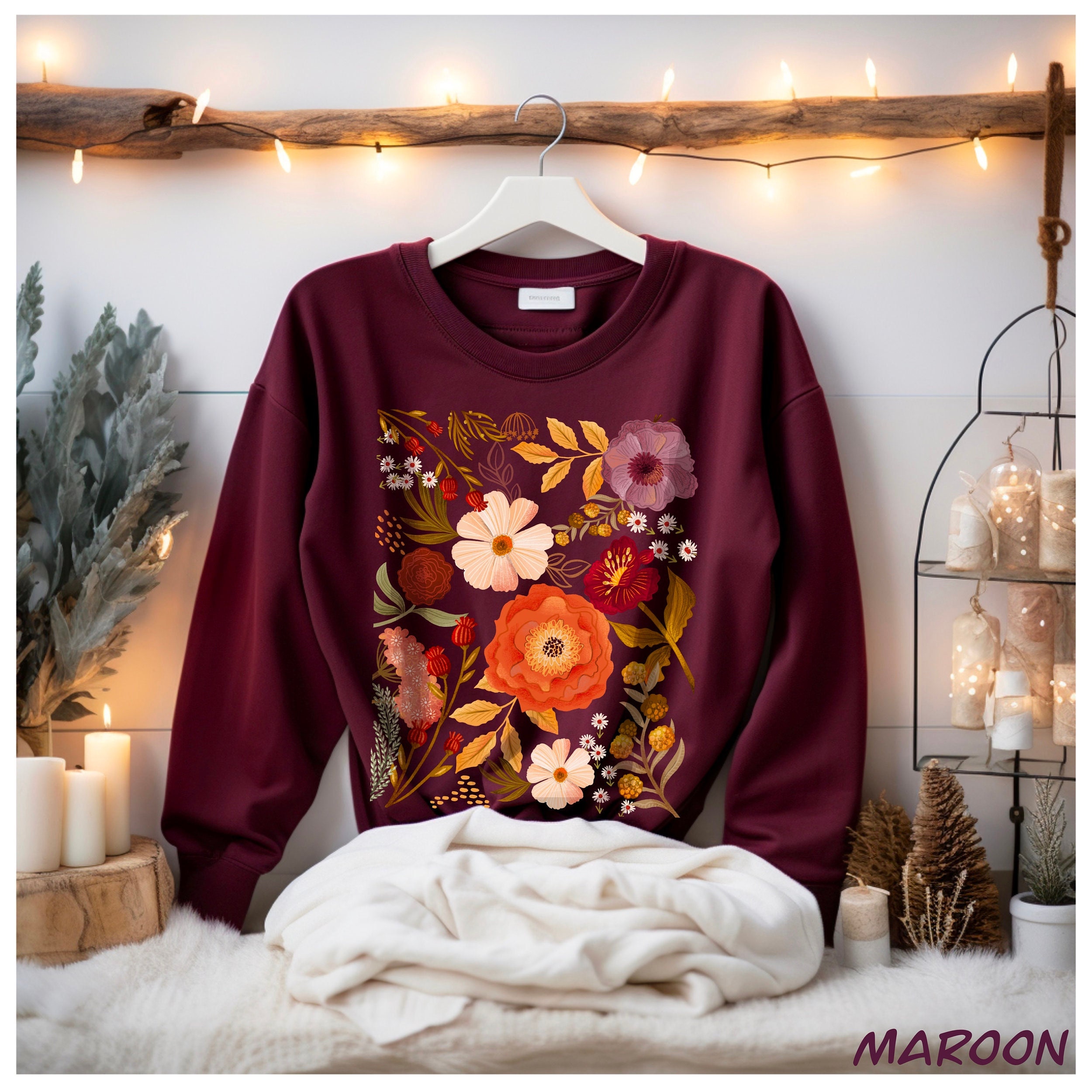 Boho Fall Floral Sweatshirt: Cottagecore Autumn Vibes