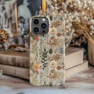 Coque de portable brodée fleurs sauvages pour iPhone 16 15 14 13 12 11, Galaxy S24 23 22 21, fleurs pour iPhone, coque de portable nature, téléphone brodé