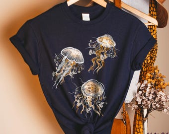 Organic Cotton Jellyfish T-Shirt: Pressed Flower Sea Animal Tee