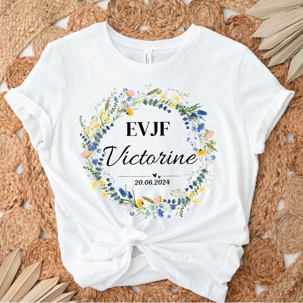Personalized EVJF Tee Shirt with Wild Flowers, Team Bride, Future Mariée, Hen party Gifts T-Shirt Team de la mariée Tee