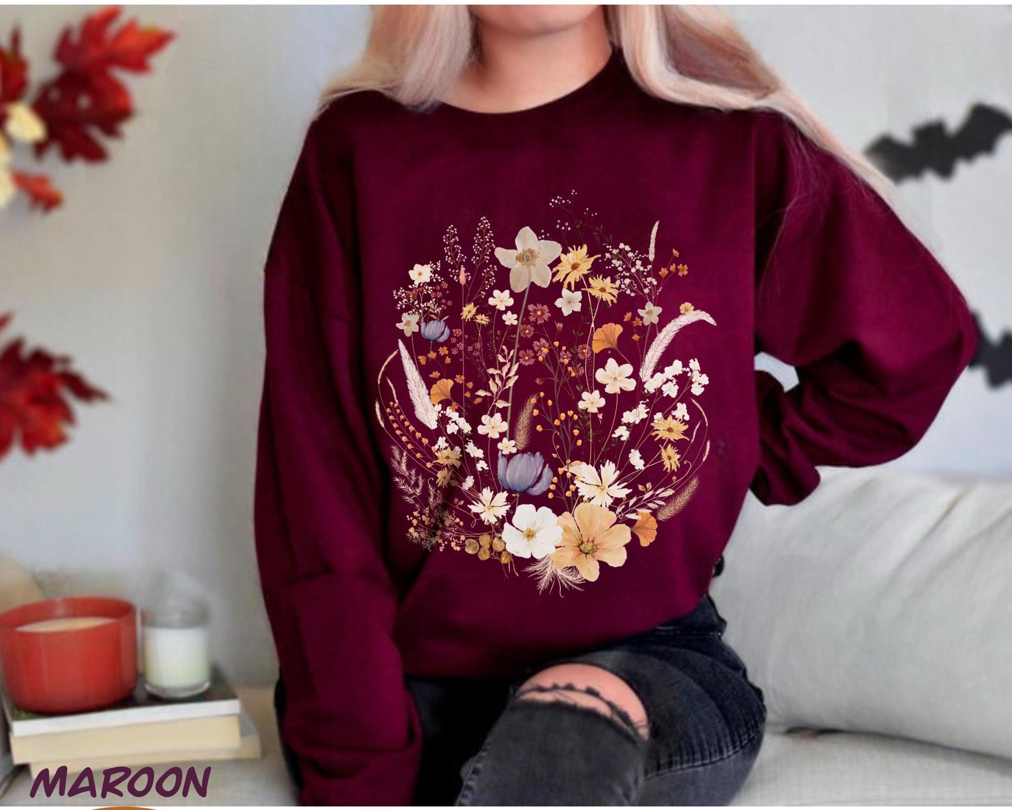 Pressed Flower Sweatshirt Wildflowers Sweater Cottagecore Sweat ...