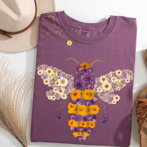 Pressad Blommig T-shirt, Cottagecore Blommig T-shirt i Komfortfärger