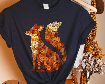 Organic Cotton Fox T-Shirt Pressed Flower Botanical Cottagecore Eco Nature Lover Gift