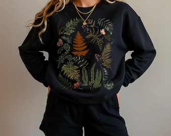 Organic Cotton Fern Sweatshirt: Botanical Cottagecore Jumper 100 % Organic Cotton