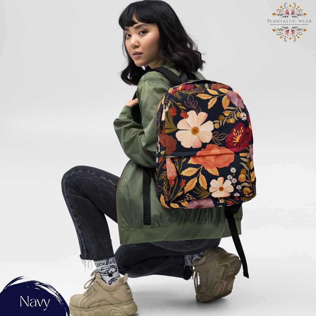 Boho Fall Floral Laptop Backpack, Water-resistant  display picture 2