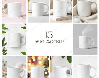 Mockup-paket med 15 muggar, mockup-paket med kaffekoppar, mall för mockupfotografi i stil med stockbilder, naturligt ljus, JPG-fil, mysig bakgrund