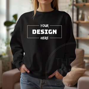 Gildan 18000 Black Sweatshirt Mockup,Gildan Black Sweatshirt Mocku,Female Model Mockup,Lifestyle Mockup,JPG File,PNG File