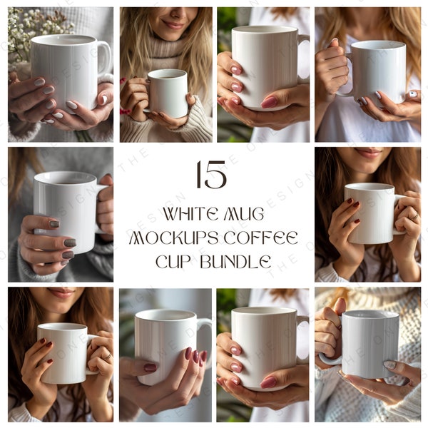 15 Mug MockUps Coffee Cup Mockup Bundle,Woman holding white mug , LivingRoom,Mock Up Photograph Styled Stock Photo Template , natural light