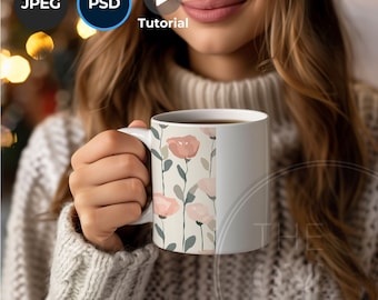 Maqueta de taza, archivo PSD, capas de objetos inteligentes, maqueta de taza de café, maqueta de taza en blanco, video instructivo de objeto inteligente, taza de 11 oz