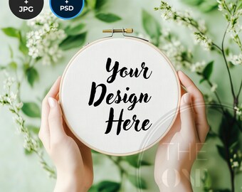 Mockup borduurring, borduurraammodel, canvas, psd-bestand, slimme objectlagen, gezellige achtergrond, borduurring psd, borduurraammodel