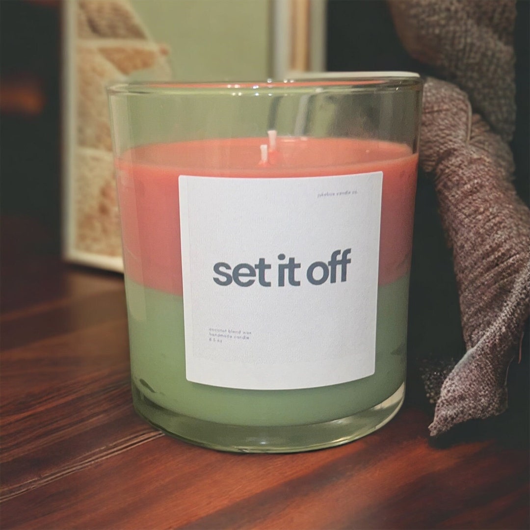 Pink and Green Candle Etsy