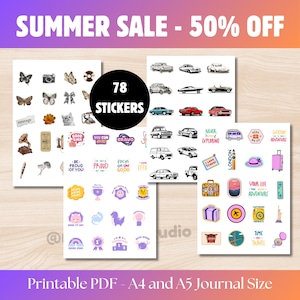 50 Retro 90s Travel Stickers, Retro Sticker Pack, Junk Journaling 90s Tech Coquette Stickers, Bullet Journal Supplies,