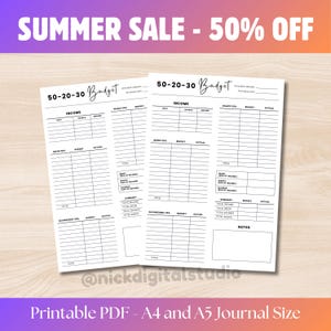 50/30/20 Budget Planner Printable: Monthly Income & Expense Worksheet (A4/A5 PDF)